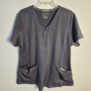 HH Works Healing Hands W XL Scrub Top Charcoal Gray V Neck Front  Pockets
